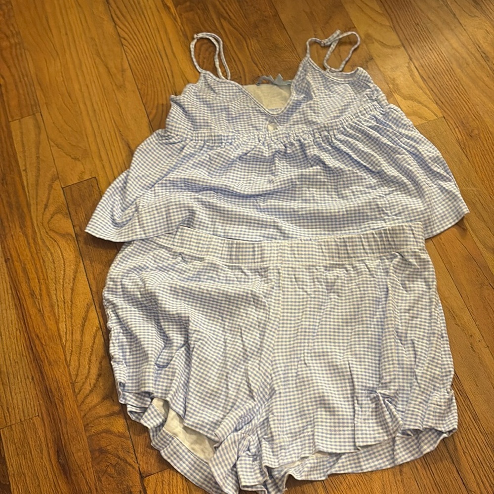 Hill House Gemma Sleep Shorts and Peri Sleep Tank Set in Hydrangea Gingham